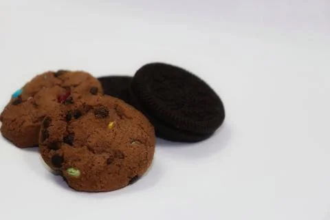 Two kinds of chocolate-flavored dry bread on a gray background Stock Photos