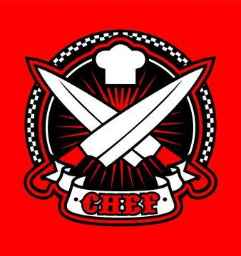Two kitchen knives and a chef's hat Stock Illustration