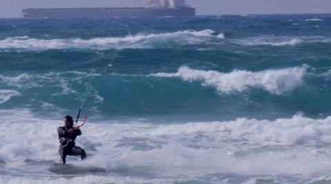 Two kite surfers racing down the line Stock Footage 46794708