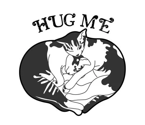 Two kittens cuddling with messages, hug me. Stock Illustration