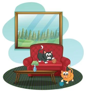 Two kittens playing at the sofa Illustration