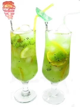 Two kiwi smoothie drinks Stock Photos