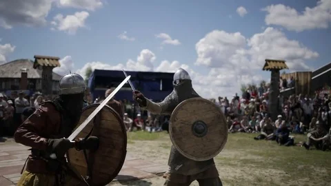 Two knights fight with each other Stock Footage 82355446