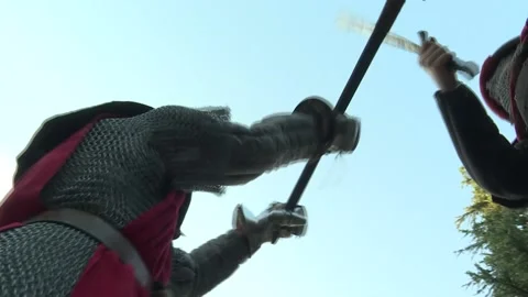 Two knights fighting in the forest 1 Video stock 140395764