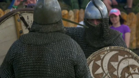 Two knights fighting on swords Stock Footage 82408716