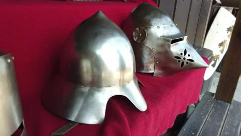 Two knight's helmets in the castle. Stock Footage 133791430
