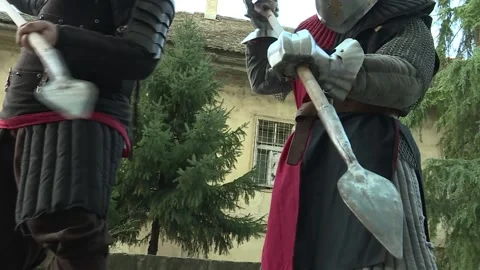 Two knights stabbing with spears 1 Video stock 140396303