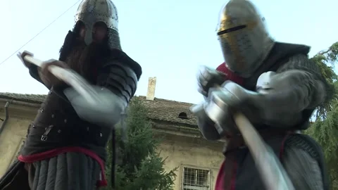 Two knights stabbing with spears Stock Footage 140396304