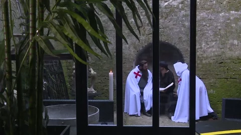 Two knights Templar and Arab alchemist Stock Footage 140599584