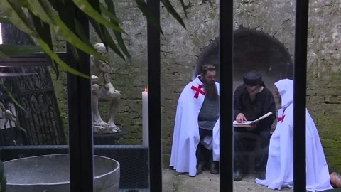 Two knights Templar and Arab alchemist Stock Footage 140599591