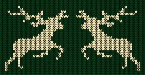 Two knitted deers. Vector illustration Stock Illustration