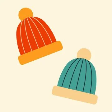 Two knitted hats. Vector illustration in flat style Stock Illustration