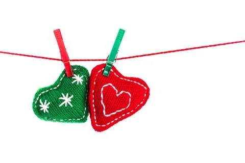 Two knitted hearts Stock Photos