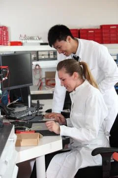 Two lab technologists at work Foto stock