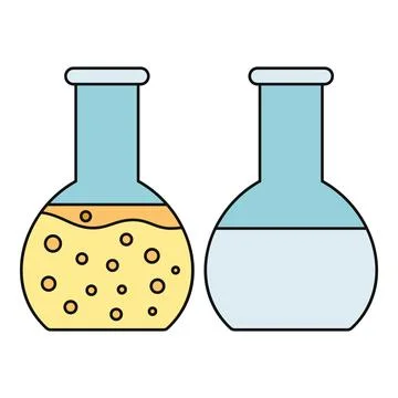 Two laboratory flasks holding experimenting liquid solutions Stock Illustration