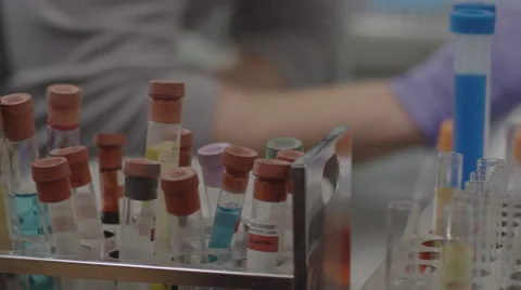 Two laboratory technicians performing a test with the samples 스톡 동영상 67553964