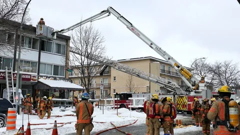 Two ladder at fire scene Stock Footage 125452471