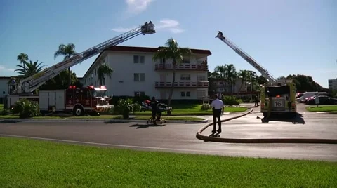 Two Ladder Trucks At Scene Stock Footage 936701