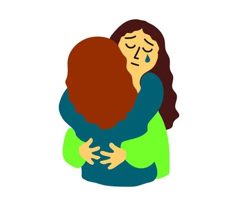The two ladies hug. Empathy. Supporting people. Cartoon. Vector. Stock Illustration