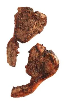 Two lamb chops bbq grilled with spices, isolated on white Stock Photos