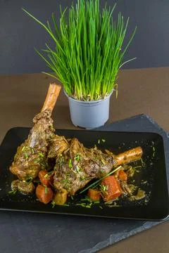 Two lamb shanks casseroled Stock Photos