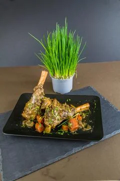 Two lamb shanks casseroled Foto stock