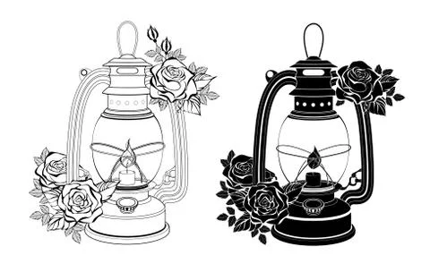 Two Lamps with Roses Stock Illustration