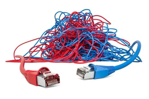Two lan cables in tangled skein. 3D rendering Stock Illustration