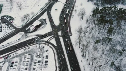 Two lane highway viaduct in in winter. Vilnius, Lithuania Stock Footage 185577460