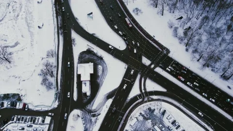 Two lane highway viaduct in in winter. Vilnius, Lithuania Stock Footage 185584329