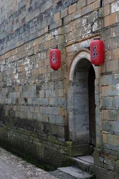 Two lantern hanging at the door Stock Photos
