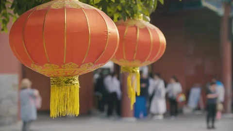 Two lanterns waving in Beijing by day Stock Footage 104865632