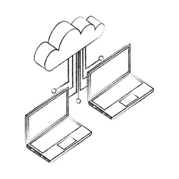 Two laptop cloud computing connected data network Stock Illustration