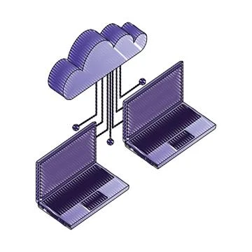 Two laptop cloud computing connected data network Stock Illustration