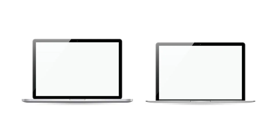 Two Laptops with blank screen isolated on white background - realistic vector Stock Illustration