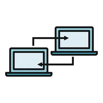 Two laptops depicting data transfer and network connectivity 스톡 일러스트