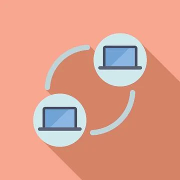 Two laptops exchanging data in a circular network connection Stock Illustration