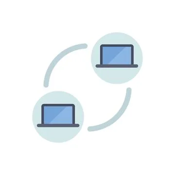Two laptops exchanging data in circular network icon Stock Illustration