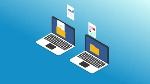 Two laptops sharing files online Stock Footage 225566049