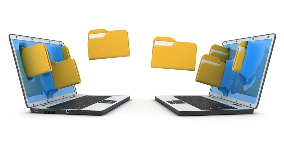 Two laptops to transfer the file (done in 3d) Ilustración de archivo