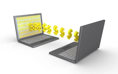 Two laptops transfer money Stock Illustration