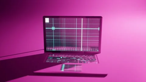 Two laptops with transparent screen frame, touchpad and keyboard rotation ar Stock Footage 250126022