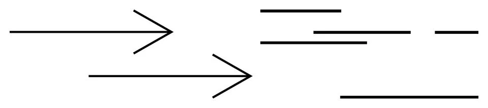 Two large arrows pointing right, intersecting with multiple parallel lines. I Stock Illustration