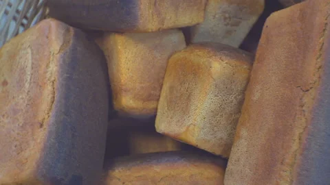 Two large baskets with white and black bread. Stock Footage 95427211