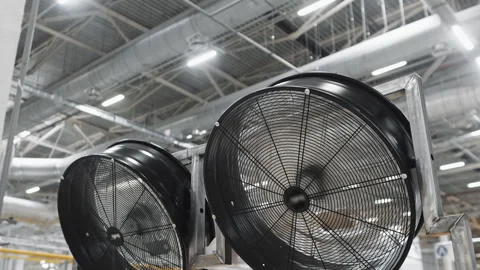 Two large cooling fans on the conveyor belt. Stock Footage 276766229