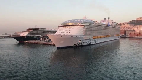 Two large cruise ship docked in Port of Naples, Italy Stock Footage 221928879