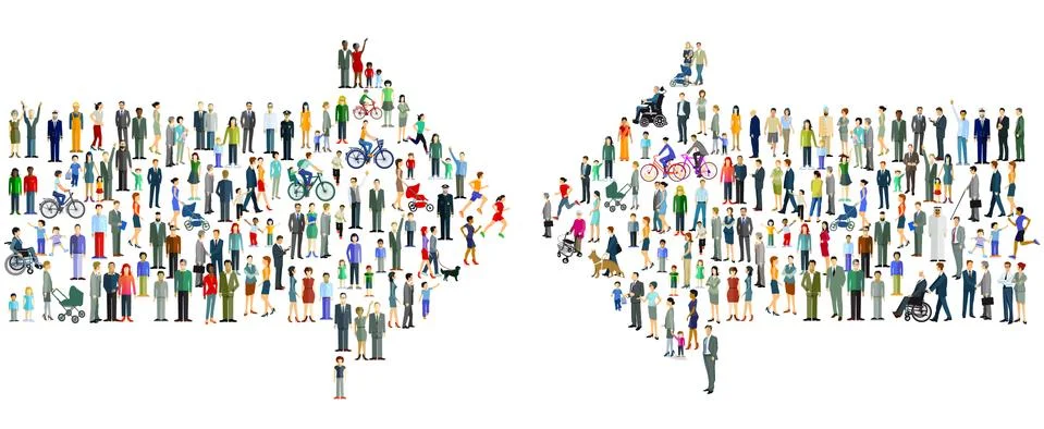 Two large different groups face each other Illustrazione stock