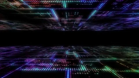 Two large digital surfaces, like stylized binary code and the camera moves Stock Footage 282491974