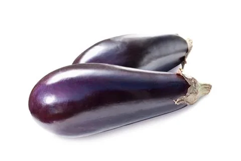 Two large eggplant on white background Stock Photos