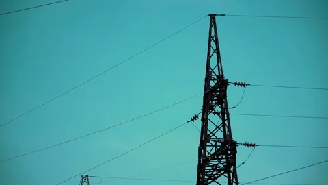 Two large electronic pillars of steel are on the background of the sky, then the Stock Footage 91702009